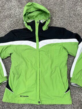 Columbia Interchange Hooded Jacket Womens M Green Waterproof Fleece Lined